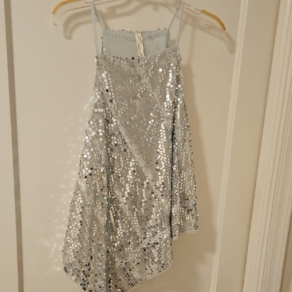 Anthropologie Shimmering Silver Sequin Asymmetric Top